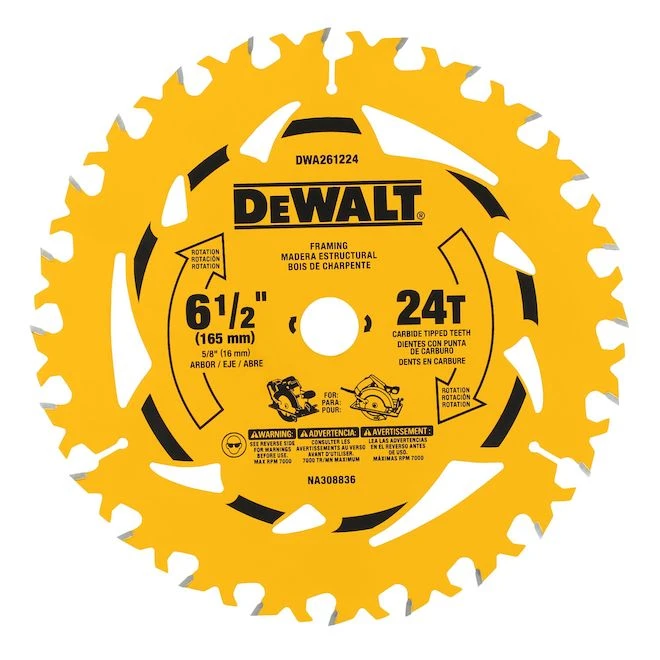 DeWalt Framing Circular Saw Blade - Carbide-tipped - 6 1/2-in Dia - 24 Tooth 4 DeWalt Framing Circular Saw Blade - Carbide-tipped - 6 1/2-in Dia - 24 Tooth - Image 2