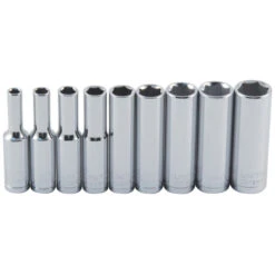 Unitool Deep Sockets - Chrome Finish - 1/4-in Drive - Assorted Sizes - Set Of 9