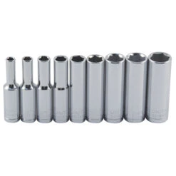 Unitool Deep Sockets - Chrome Finish - Steel - 1/4-in Drive - Set Of 9