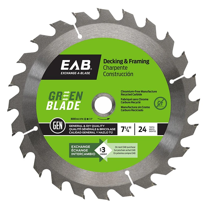 EXCHANGE-A-BLADE EAB Green Blade 7 1/4-in Framing Saw Blade - 5/8-in DKO Arbour - 24-TPI - ATB Teeth - Carbide-Tipped 3 EXCHANGE-A-BLADE EAB Green Blade 7 1/4-in Framing Saw Blade - 5/8-in DKO Arbour - 24-TPI - ATB Teeth - Carbide-Tipped