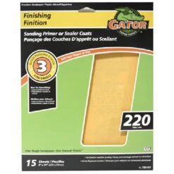 Gator Premium Finishing Sandpaper - 9-in W X 11-in L - 220 Grit - Aluminum Oxide Abrasive - 15 Per Pack