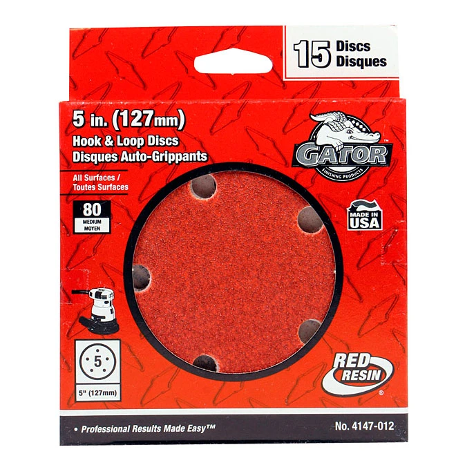 Gator Hook And Loop Sanding Discs - 5-in Dia - 80 Grit - 5 Holes - 15 Per Pack 3 Gator Hook And Loop Sanding Discs - 5-in Dia - 80 Grit - 5 Holes - 15 Per Pack
